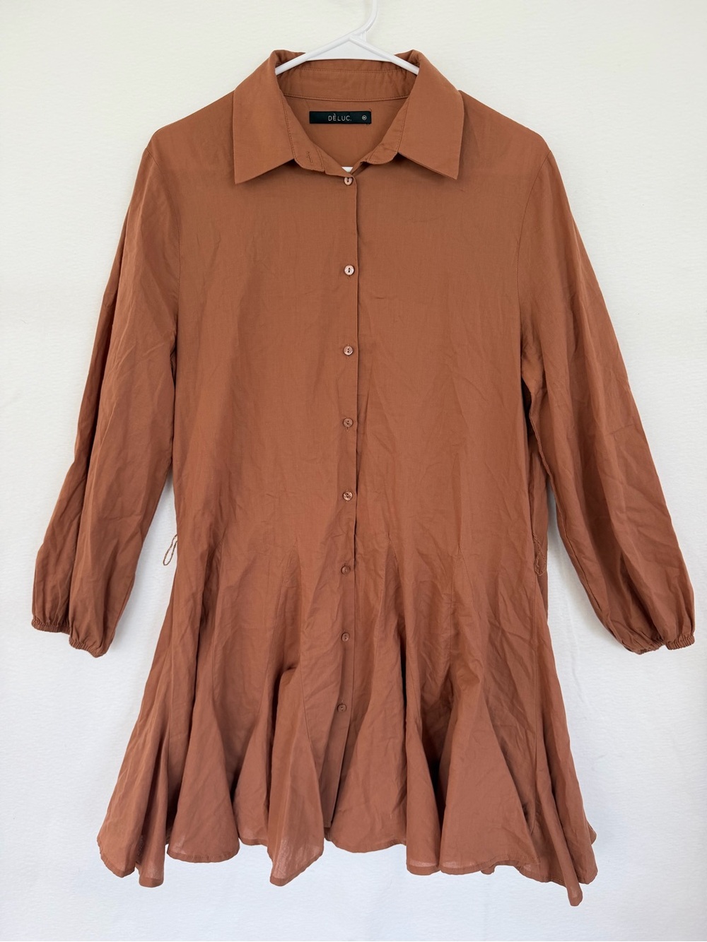 Deluc. Rust Button Up Dress with flare bottom
